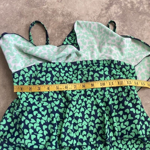 Fit 4 U Swimwear 8 One Piece Tiered Romper‎ With Adjustable Straps Heart Green - Picture 2 of 9